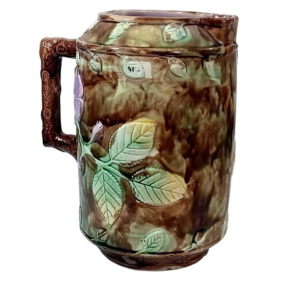 Antique French 19th Cent French Barbotine Majolica Pottery Water Pitcher Vintage - Picture 6 of 13